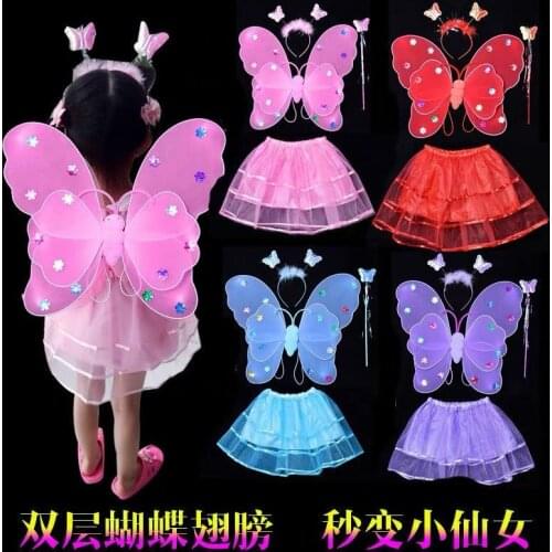 Glowing clothing kindergarten Christmas Halloween girls children glow butterfly wings childrens toys magic wand Party suit