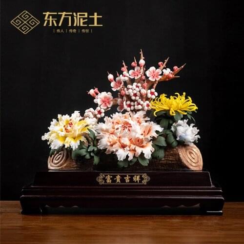 East mud "riches and honour auspicious" furnishing articles ceramic pinch opened flower crafts gift moved into a friend