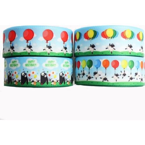 WL 10 Yards 1/2’’38mm Sheep and Balloon Print Grosgrain Ribbon Hair Bow Headdress Diy Handmade Wedding Party Decoration