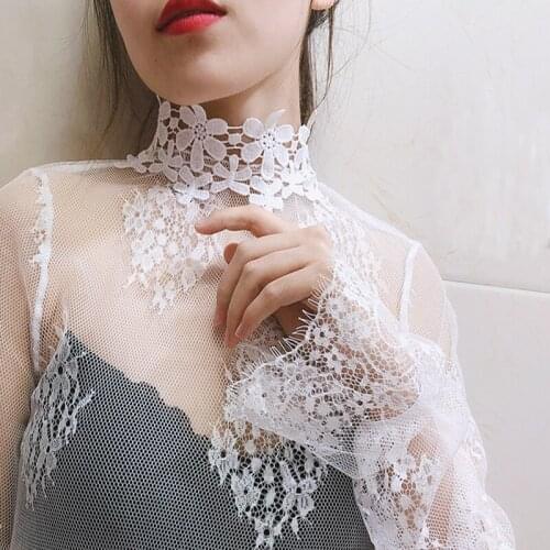 2 pieces Women Lace Blouses Shirt Women Ruffled Tops Sexy Mesh Blouses White See-through Long Sleeve Black Dot Shirt Blouse