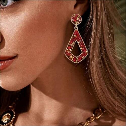Retro Geometric Rhinestone Earrings Womens Crystal Drop Geometric Earrings Party Declaration Jewelry Wholesale 2021 New