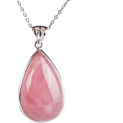 Genuine Madagascar Natural Pink Quartz Crystal Water Drop Bead Women Lady Fashion Necklace Crystal Pendant 34*25*12mm