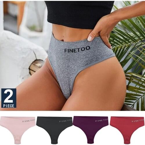 FINETOO 2PCS/Set Women Lingerie M-2XL Bodyshaper Gstring Panties High Waist Seamless Tummy Control Panty Underwear Female Thong