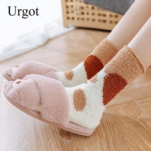 Urgot 3 Pairs Of Plush Coral Fleece Womens Socks Female Socks Autumn Winter Cat Claws Cute Thick Warm Sleeping Floor Sleep Socks