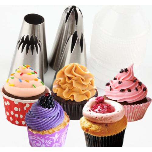 4Pcs Large Russian Icing Piping Pastry Nozzle Tips Baking Tools Cakes Decoration Set Stainless Steel Nozzles Cupcake Dessert