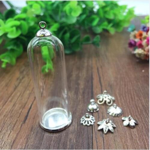 5sets/lot 50*18mm glass globe silver color ordinary base beads cap set glass vials pendant glass bottle dome jewelry findings