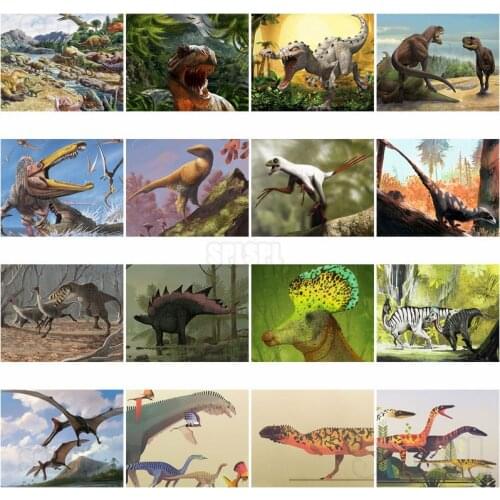 5D Diamond Painting Dinosaur Jurassic Tyrannosaurus Thunder Dragon Stegosaurus Triceratops Carnivores Home Corridor Decor Poster