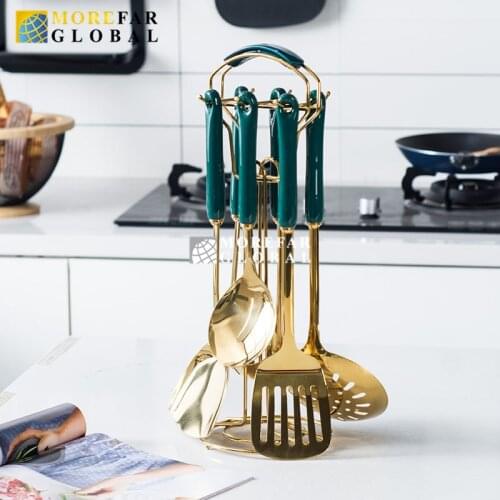 6Pcs/Set Stainless Steel Kithenware Tools Cooking Spoon Spatula Strainer Soup Ladle Ceramic Handle Kitchen Utensils Tools