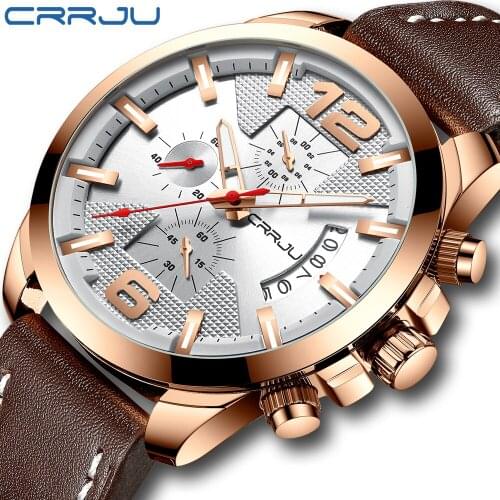 CRRJU brand October new unique flat three dial mens watch, high-end business watch, quartz waterproof mens watch