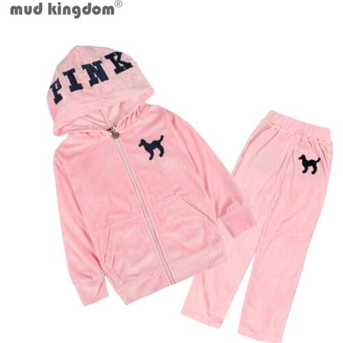 MudkingdomToddler Girl Outfits Kids Hooded Top Velvet Casual Sports Suit 2 Pcs Autumn Outfits