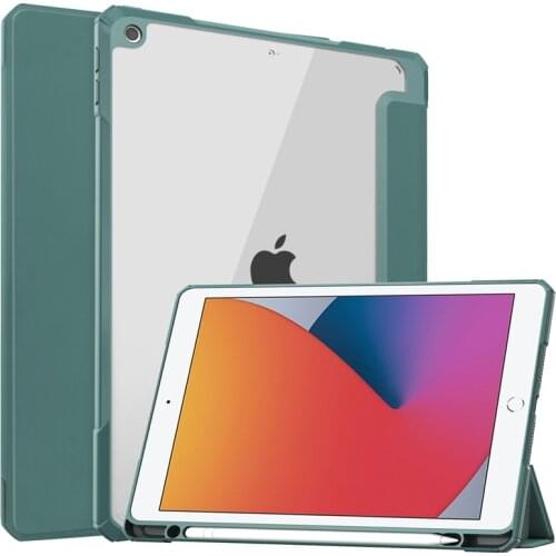 For iPad 10.2 7th 8th Generation Tri-fold pen slot acrylic transparent back cover iPad 7/iPad 8 10.2 2019 2020 flip flat cover
