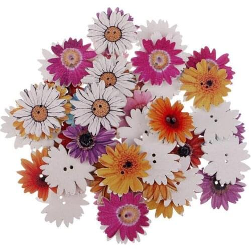 Hot YO-50pcs 25mm Daisy Flower Wooden 2-holes Buttons for Art Crafts Scrapbooking