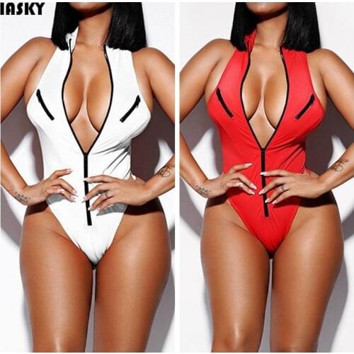 IASKY 2018 Sexy high cut one piece swimsuit with zipper front swim suit for women Swimwear thong Bathing suit female Monokini