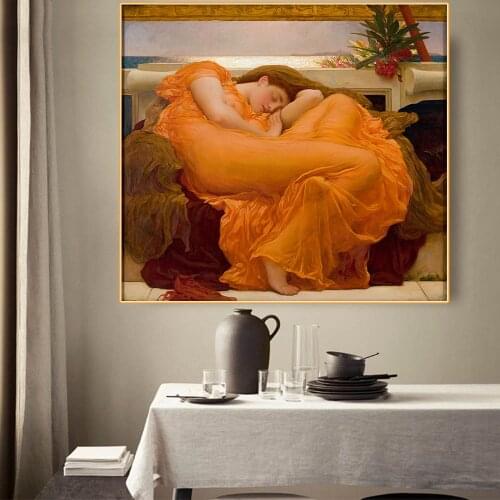 Canvas Oil Painting Frederic Leighton"Flaming June"Western Art Decor Poster Wall Aesthetic Backdrop Home Interior Decoration