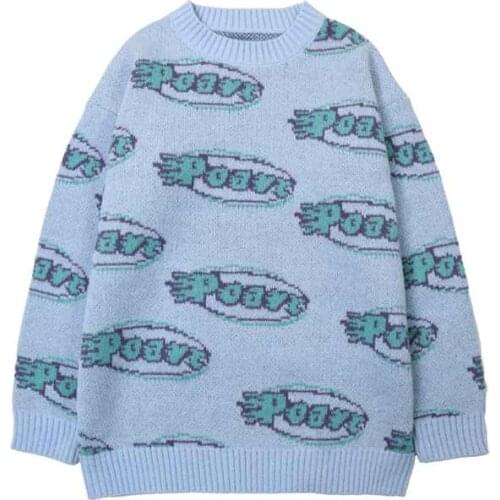 Trendy American Retro Winter Sweater College Wind Letter Jacquard Harajuku Loose Pullover Men and Women All-match Knitwear