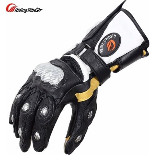 Motorbike Carbon Fiber Gloves Motorcycle Goatskin Natural Leather Gloves Superb Gauntlet Protection Winter Moto Racing Guante
