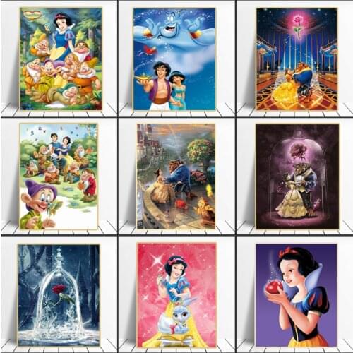 Cartoon Snow White Cinderella Princess Posters Disney Anime Prints Wall Art Picture Canvas Painting for Girl Room Decor Cuadros
