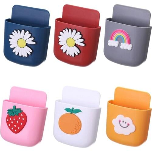 Cartoon Wall Mounted Storage Box Mobile Phone Plug Holder Stand Rack Remote Control Pencil Toiletries Organizer Case Wall Decor