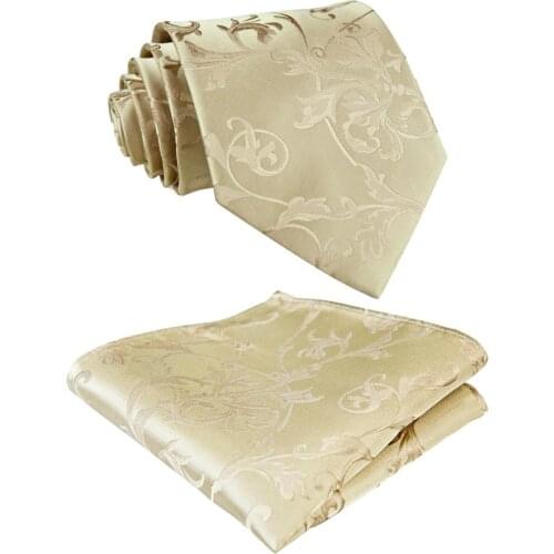 Paisley Floral Multicolor Champagne Khaki Beige Gray Blue Mens Ties Neckties Pocket Square 100% Silk Tie Sets Wholesale