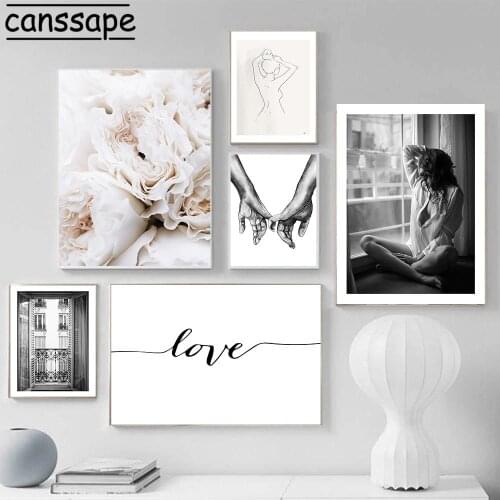 Nordic Wall Poster Abstract Line Painting Flower Prints Minimalist Print Fashion Girl Posters Nordic Wall Pictures Home Decor