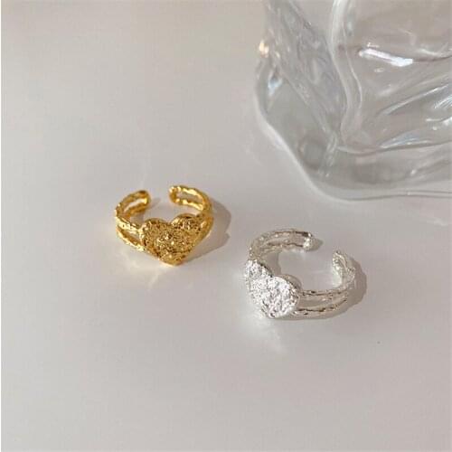 2021 New Kpop Trendy Irregular Metal Hollow Love Heart Open Adjustable Rings For woman Girls Aesthetic Wedding Party Jewelry