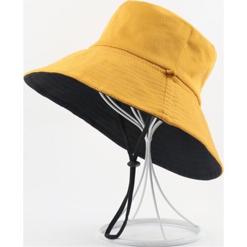 Bucket Hat Double Sided Yellow Color Mens Womens Bucket Hat Cap Summer Spring Beach Foldable Adjustable Hiking Camping Hat