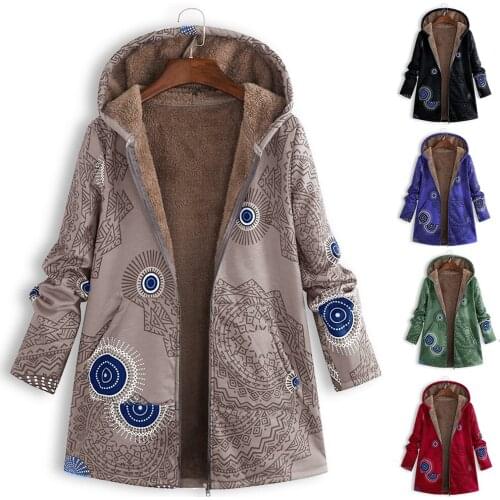 Floral Print Parkas Hooded Pocket Winter Jacket Women Zipper Warm Padded Coat Female Soft Casual Outwear