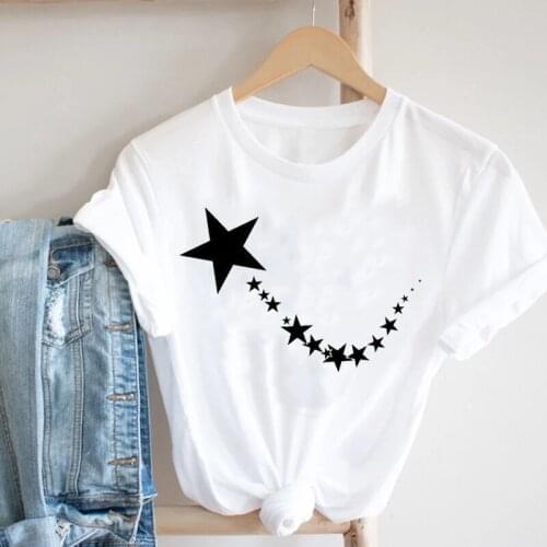 FIXSYS Girls Stars Graphic Printed Casual Tshirts Summer New Fashion Short Sleeve Women T-shirt Female Harajuku O-neck Tops Tee