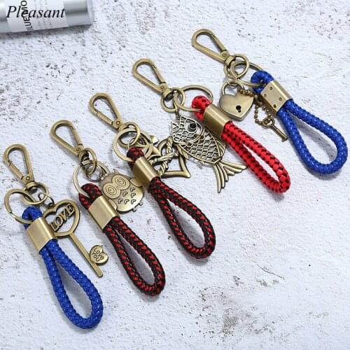 Variety of Vintage Copper Color Creative Keychain High Quality Braided Rope Key Ring Couple Keychain Love Gift
