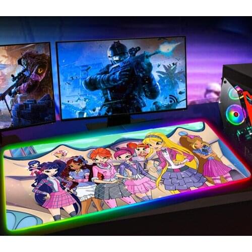 RGB Cartoon Cute Winx Clubs Mouse Pad Alfombrilla Raton Mousepad Keyboard Pad LED Mause Pad Rubber No-slip with Backlit 35x60