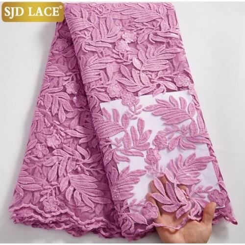 SJD LACE 5Yards Sequins Design African Lace Fabric Soft Skin French Mesh Lace Fabric Embroidery Milk Silk Tulle For Party A2557