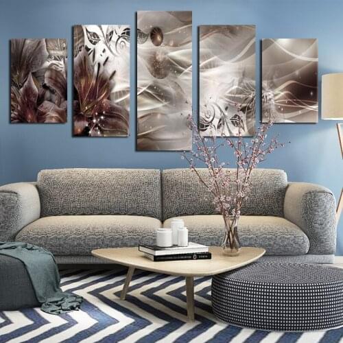Dark Red Dreamy Daffodil Flower Flash 5pcs Canvas Printing HD 5D Waterproof Ink Wall Painting Picture For Living Room Decoration
