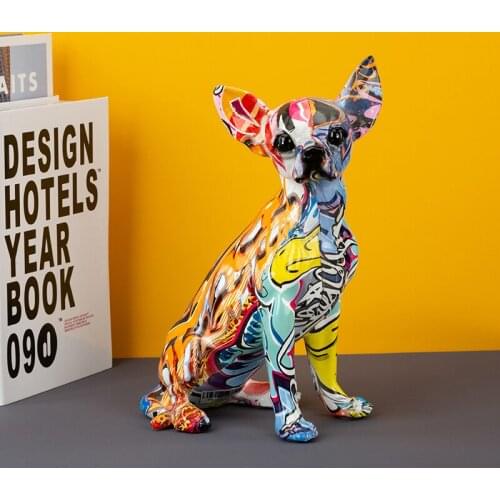 Creative Dachshund Dog Art Ornaments Home Modern Painted Colorful Dog Animal Decoration Wine Cabinet Office Decor Resin Crafts