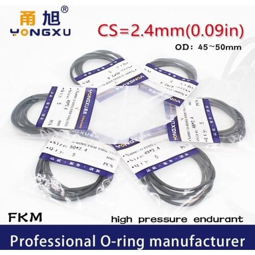 2PCS/lot Black FKM Fluorine Rubber O-rings Seals CS2.4mm OD45/46/47/48/49/50*2.4mm ORing Seal Gasket Ring Sealing Rings Washer