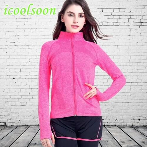 Spring fall Yoga dress stand collar quickdry coat womens long sleeve top zipper running fitness suit icoolsoon sports outerwear