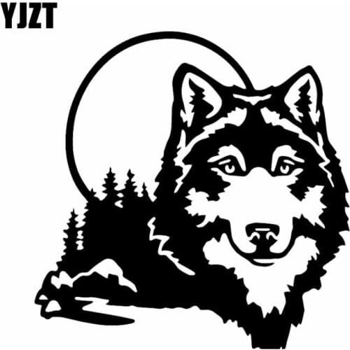 YJZT 16X16CM Car Sticker Vinyl Decal Window Wolf Face Funny Animal Dog Black/Silver C24-1513