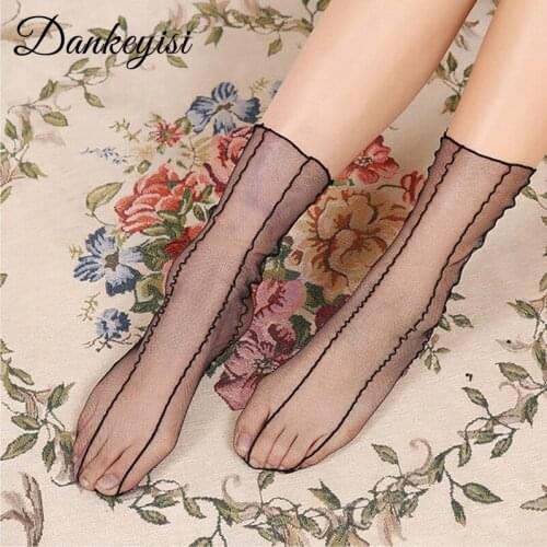 DANKEYISI Women Summer Socks Sexy Lace Mesh Women Girl Socks Fashion Lady Soft Short Socks Female Crystal Silk Ultrathin Sock