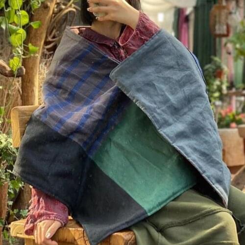 Johnature Women Thicken Vintage Patchwork Wraps Fashion 2020 Winter New Scarves Feminine Cotton Linen Women Wraps