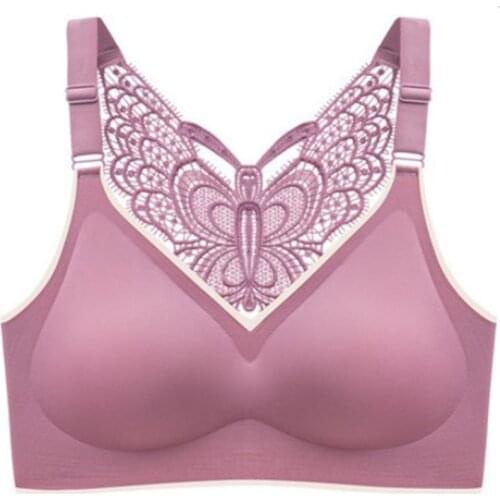 Women Plus Size Seamless Wire Free Bra Sexy Butterfly Lace Beauty Back Padded Bralette Push Up V-Neck Underwear Yoga Sports Vest