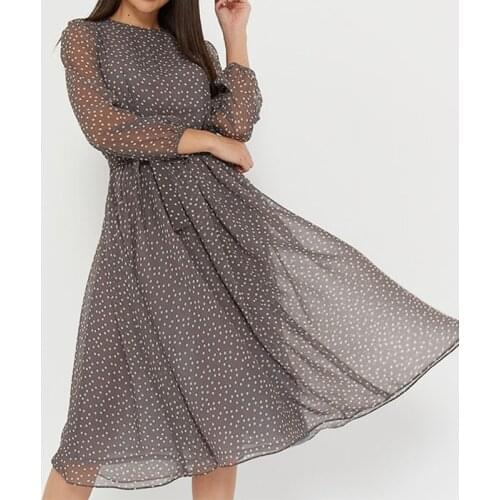 2021 summer new style polka dot printing ladies elegant lantern sleeve elastic self-cultivation casual simple mid-length dress