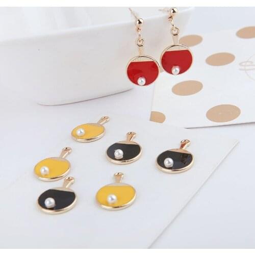 10pcs/lot Table Tennis Ball Sport Enamel Charms Jewelry Accessories Fit Earring DIY Making Charms Gold Color Dangle 23*15MM