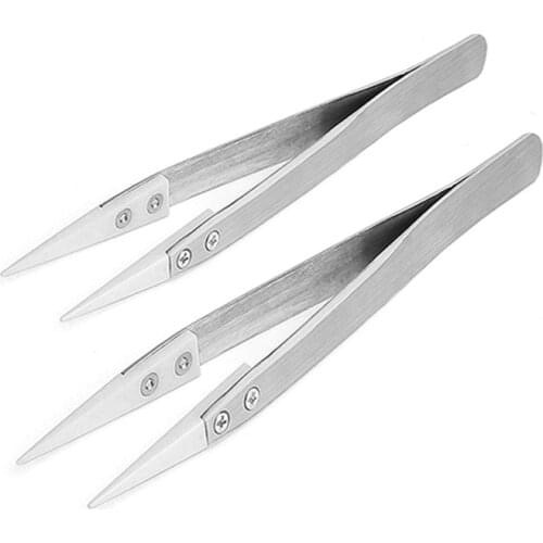 2 Pack Precision Ceramic tweezers Non-Conductive Anti-Static Highly Heat Resistant Tweezers
