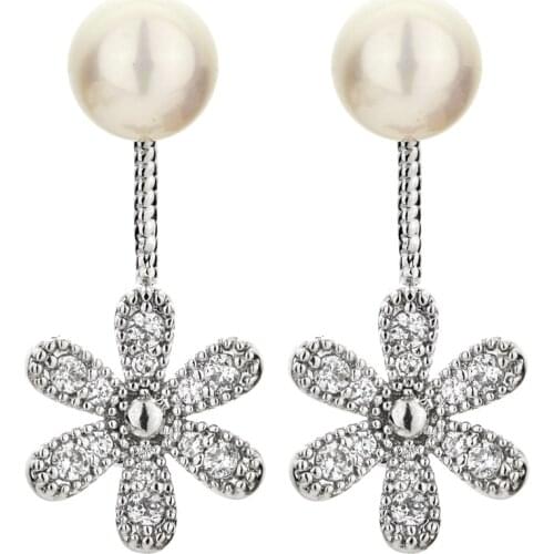 2021 Korean fashion classic Flower Pearl Zircon Earrings female / girl sweet romantic wedding party live jewelry ER-513
