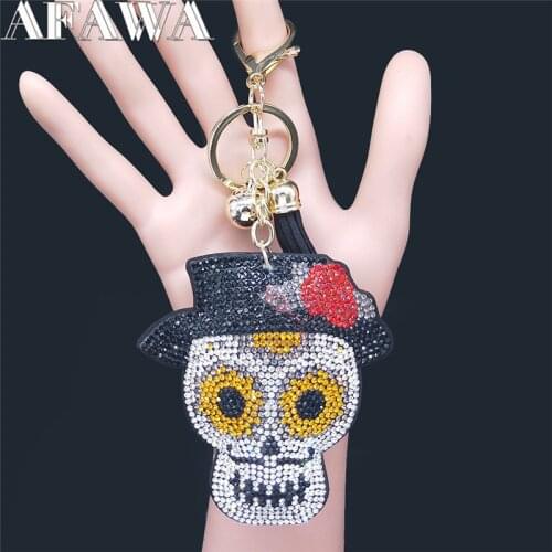 2021 Fashion Mexican Skull Crystal Keychain for Women Yellow Gold Color Bag Accessories Jewelry llavero mujer K2509S01