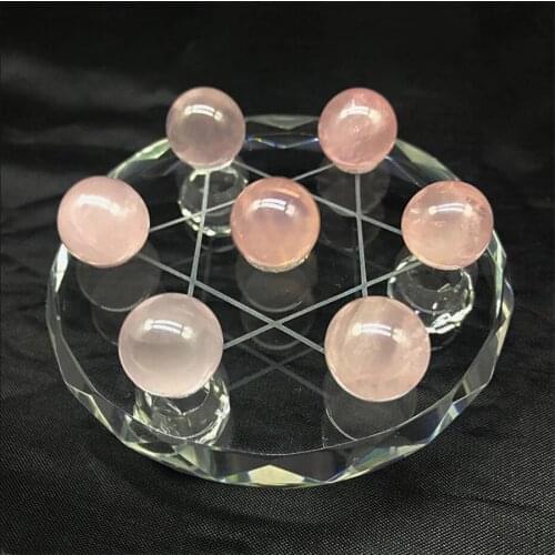 7Pcs Rare Natural Star Ice Rose Quartz Crystal Sphere Ball stand Healing