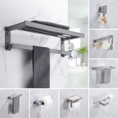 Bathroom Accessories Gun Gray Bathroom Hardware Set Towel Rack Paper Holder Toilet Brush Holder Towel Bar Robe Hooks Bath Shelf