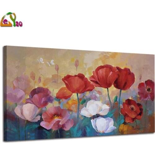 Red Flowers 5d diy Diamond Painting Full Square Colorful Florals Picture,Vintage Artwork Prints Large Size Kitchen Home Decor