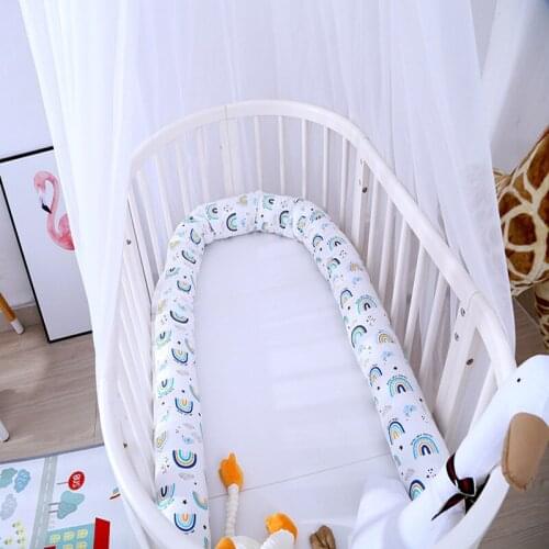 200cm Newborn Baby Bed Bumper Cotton Rainbow Long Pillow Cushion Bumper Infant Crib Protector Washable Cot Bumper Baby Room Deco
