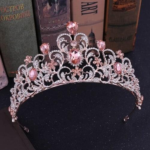 Baroque Bridal Hair Accessories Wedding Tiara Crown Red Green Blue Princess Crown for Girls Crystal Headband Headpiece Jewelry