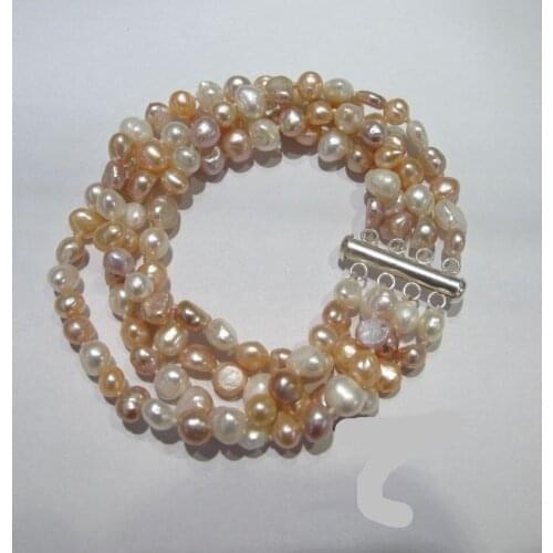 NEW natural 4 strands 7-8mm baroque gray freshwater pearl bracelet 20"